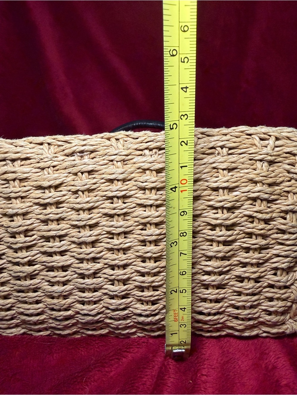 Vintage Boho Beach Woven Straw Tote Croc Trim Paisley Lining Trendy - Picture 6 of 10